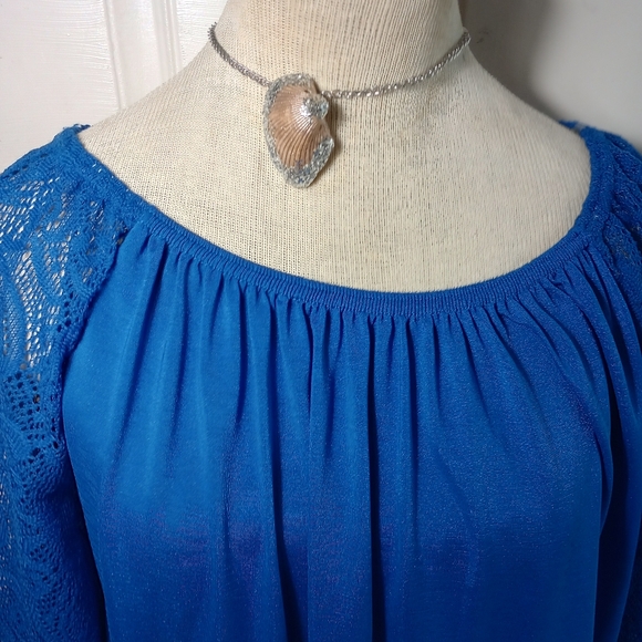 WinWin Blue Solid Lace 3/4 Sleeve Tunic Round Neckline Size L-XL - Picture 4 of 12
